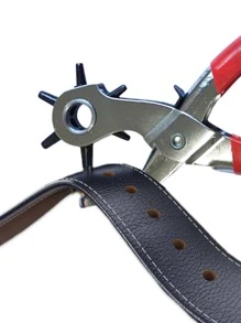 1pc Belt Hole Puncher, Simple Stainless Steel Multifunction Punch Tool For Belt - Red - View 1