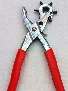 1pc Belt Hole Puncher, Simple Stainless Steel Multifunction Punch Tool For Belt - Red - View 2