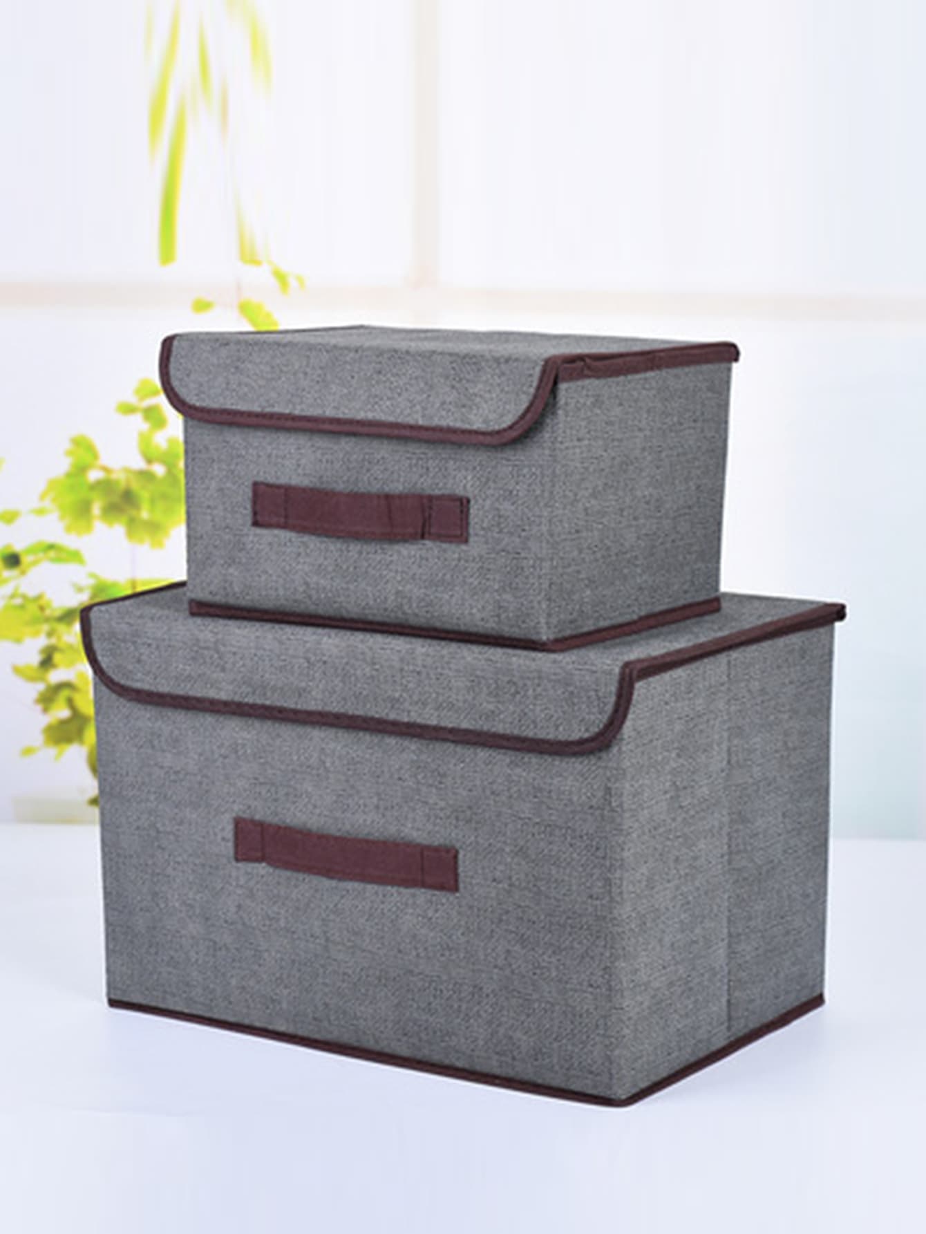1pc Contrast Binding Clothes Storage Bag, Modern Non-woven Fabric Portable Clothes Storage Box For Home - Grey - View 1