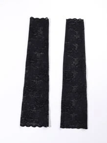 1對女士花卉刺繡貝殼邊時尚袖套適用於戶外遊玩