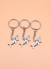 3入組32x16mm鯊魚吊墜鑰匙扣25mm外徑壓花銅線鑰扣，帶鏈鑰匙扣 - 復古銀色 - 查看 1