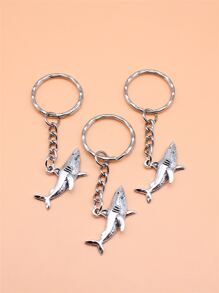 3入組32x16mm鯊魚吊墜鑰匙扣25mm外徑壓花銅線鑰扣，帶鏈鑰匙扣 - 復古銀色 - 查看 2