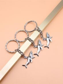 3入組32x16mm鯊魚吊墜鑰匙扣25mm外徑壓花銅線鑰扣，帶鏈鑰匙扣 - 復古銀色 - 查看 3