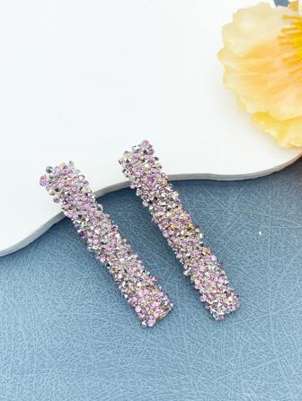 2入組水鑽裝飾女士魅力四射鴨嘴夾適用於頭髮裝飾用品