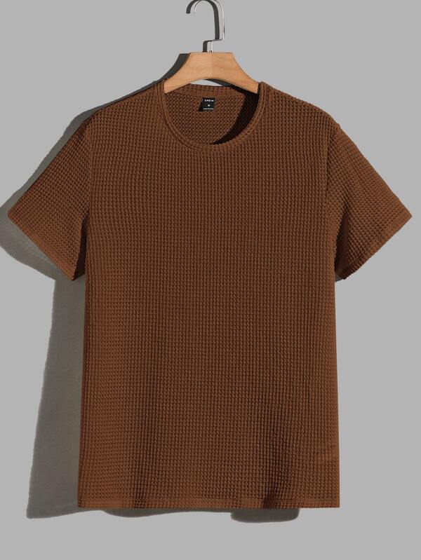 GENTILAND homens Camiseta sólido malha waffle