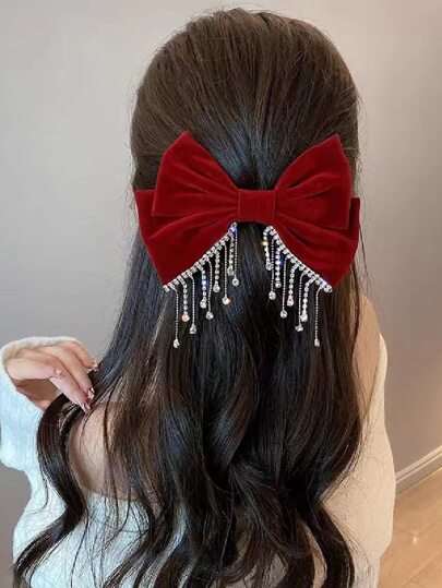 Cute 1pc Women Bow & Rhinestone Decor Fashion French Clip For Daily Life Hair Clips Claw Clips Hair Slide Hair Barrettes