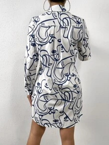 SHEIN Privé 滿版印花前紐扣襯衫連衣裙 - 白色 - 查看 2