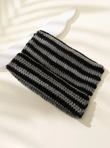 1pc Y2K Women Striped Cat Ear Handmade Knitted Hat, Warm Ear Protection, Windproof, Cute & Funny Halloween Christmas Gift - Multicolor - View 3