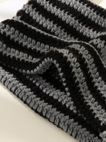 1pc Y2K Women Striped Cat Ear Handmade Knitted Hat, Warm Ear Protection, Windproof, Cute & Funny Halloween Christmas Gift - Multicolor - View 4