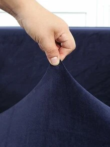 1pc 4-Season Silver Fox Velvet Non-Slip Sofa Cover, 1/2/3/4-Seater, Solid Color Stretch Slouchy Sofa Slipcover, Anti-Cat Scratch Sofa Protector (One Pillow Case Included) - Navy Blue - View 7