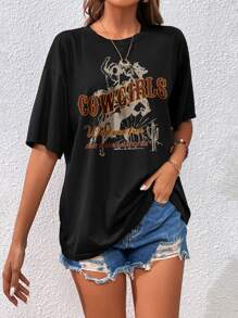 INAWLY 字母圖案落肩T恤 - 黑色 - 查看 3