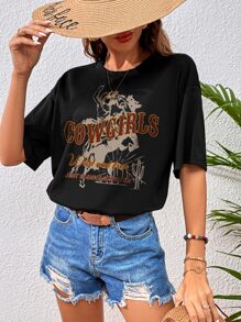 INAWLY 字母圖案落肩T恤 - 黑色 - 查看 4