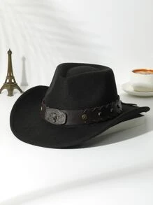 1入組女式牛頭裝飾牛仔軟呢帽適合派對 - 黑色 - 查看 2