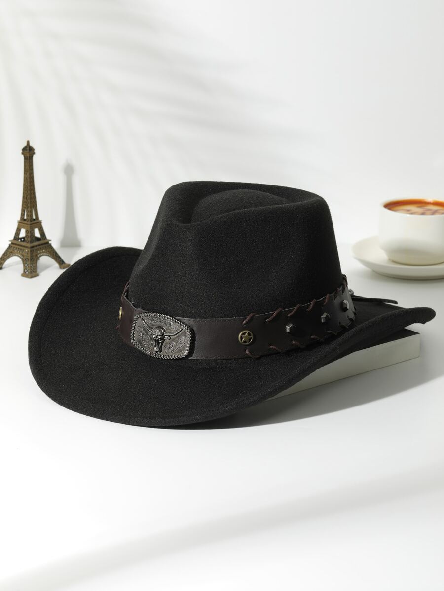 1入組女式牛頭裝飾牛仔軟呢帽適合派對