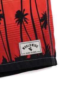 Manfinity Hombres Shorts de natación con estampado de árbol de coco de cintura con cordón - Multicolor - Ver 5