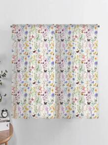 Rèm một tấm in hoa & bướm, Rèm một tấm polyester cho phòng ngủ và phòng khách, tất cả các mùa - Nhiều màu - Xem 1