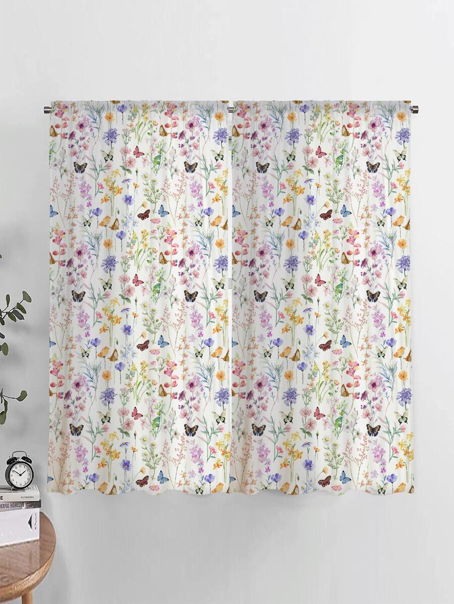 Rèm một tấm in hoa & bướm, Rèm một tấm polyester cho phòng ngủ và phòng khách, tất cả các mùa - Nhiều màu - Xem 1