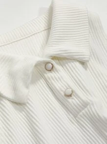 DAZY Top De Tanque De Punto Acanalado De Cuello Alto Y Sólido - Blanco - Ver 3