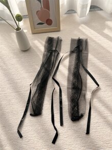 GNIM HL 1/5/10 Pairs Lace Tie Mid-Calf Socks For Women - Black - View 2