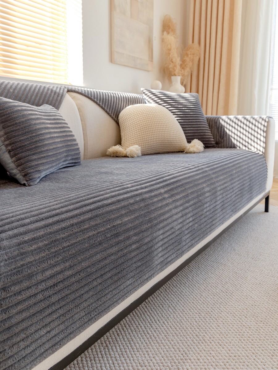 1pc Solid Color Sofa Towel, Simple Dark Grey Antislip Sofa Mat For