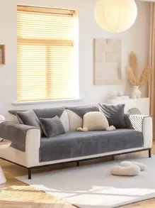 1 件法兰绒加厚毛绒沙发垫，时尚、柔软亲肤、四季使用、防滑、纯色、毛皮保护，防止猫抓伤，温暖舒适的沙发套（单独出售） - 深灰色 - 查看 6