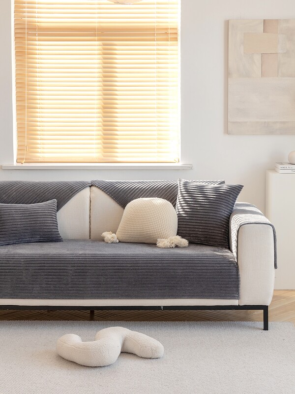 1pc Solid Color Sofa Towel, Simple Dark Grey Antislip Sofa Mat For