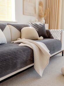 1 件法兰绒加厚毛绒沙发垫，时尚、柔软亲肤、四季使用、防滑、纯色、毛皮保护，防止猫抓伤，温暖舒适的沙发套（单独出售） - 深灰色 - 查看 8