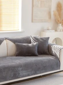 1 件法兰绒加厚毛绒沙发垫，时尚、柔软亲肤、四季使用、防滑、纯色、毛皮保护，防止猫抓伤，温暖舒适的沙发套（单独出售） - 深灰色 - 查看 9