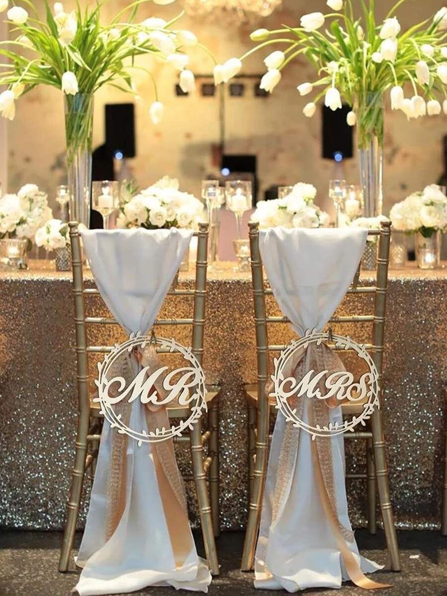 2入組/套木椅裝飾現代字母設計懸掛裝飾適合派對、婚禮 - 杏色 - 查看 1