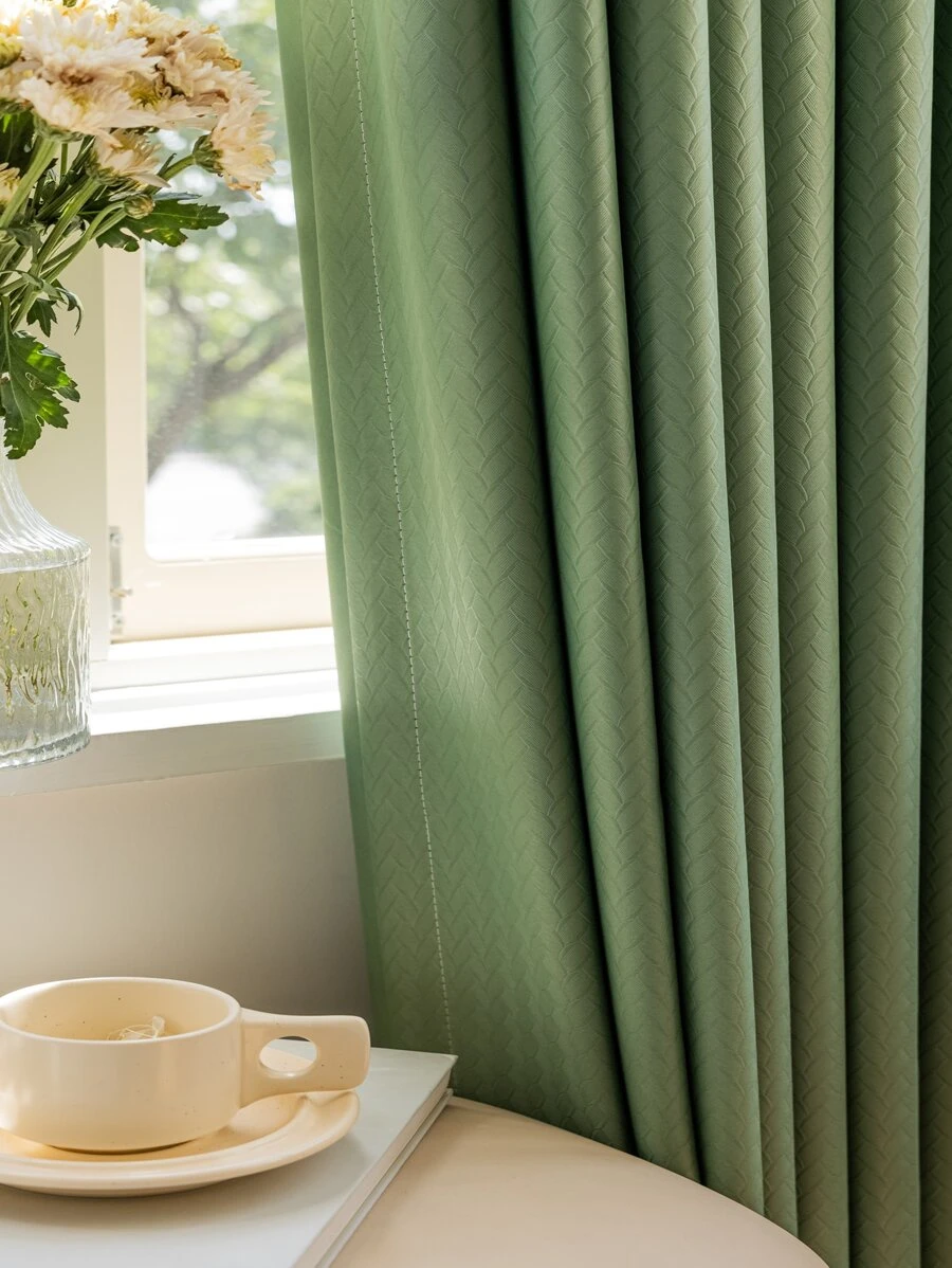 滌綸單片窗簾素色單片遮光窗簾適用於臥室和客廳四季皆宜 - 綠色 - 查看 1