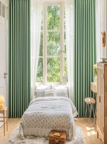 滌綸單片窗簾素色單片遮光窗簾適用於臥室和客廳四季皆宜 - 綠色 - 查看 3