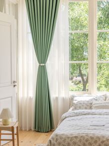 滌綸單片窗簾素色單片遮光窗簾適用於臥室和客廳四季皆宜 - 綠色 - 查看 4