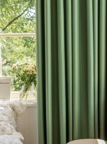 滌綸單片窗簾素色單片遮光窗簾適用於臥室和客廳四季皆宜 - 綠色 - 查看 5
