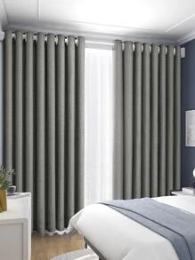 Solid Color Single Panel Blackout Curtain, Polyester Single Panel Blackout Curtain  For Bedroom And Living Room, All Season - Grey - View 1