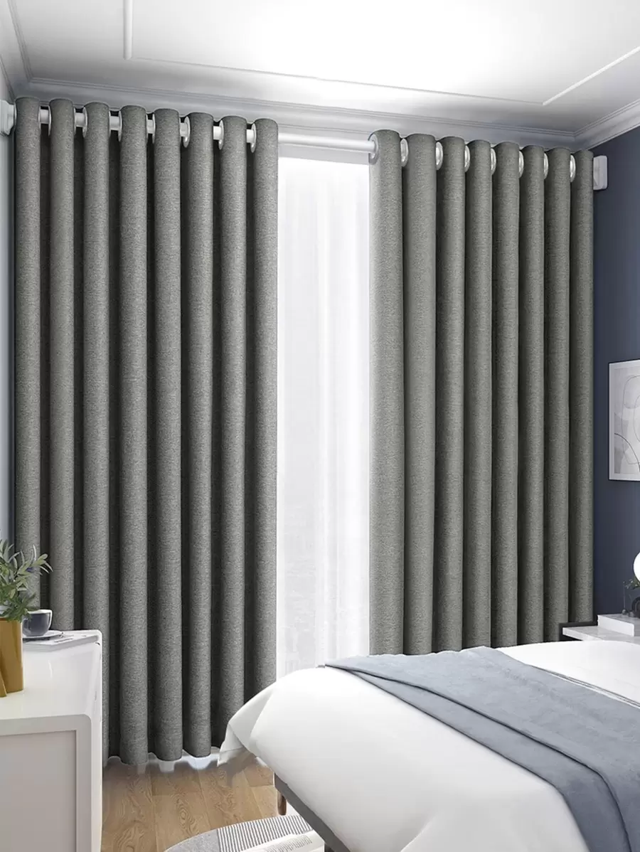 Solid Color Single Panel Blackout Curtain, Polyester Single Panel Blackout Curtain  For Bedroom And Living Room, All Season - Grey - View 1