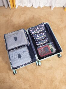 6入組花卉圖案旅行收納袋多功能服裝收納袋化妝包旅行用 - 藏蓝色 - 查看 1