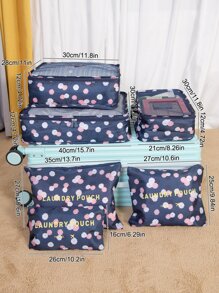 6入組花卉圖案旅行收納袋多功能服裝收納袋化妝包旅行用 - 藏蓝色 - 查看 2