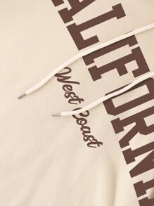 INAWLY Letter Graphic Kangaroo Pocket Drawstring Thermal Hoodie - Apricot - View 3