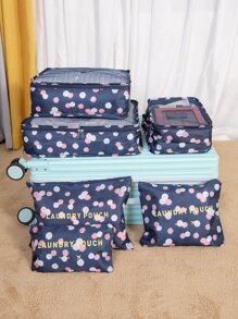 6入組花卉圖案旅行收納袋多功能服裝收納袋化妝包旅行用 - 藏蓝色 - 查看 5