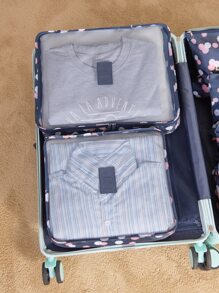 6入組花卉圖案旅行收納袋多功能服裝收納袋化妝包旅行用 - 藏蓝色 - 查看 7