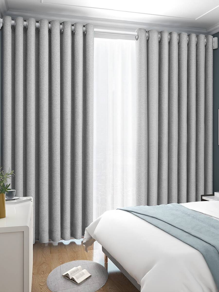 Rèm cản sáng một bảng màu trơn, Rèm cản sáng một bảng polyester cho phòng ngủ và phòng khách, tất cả các mùa - Xám - Xem 1