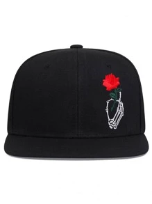 1pc Men Hand & Floral Embroidered Casual Style Hip Hop Cap - Black - View 3