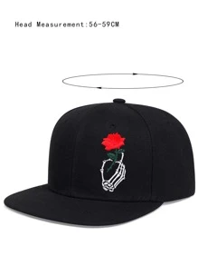 1pc Men Hand & Floral Embroidered Casual Style Hip Hop Cap - Black - View 5