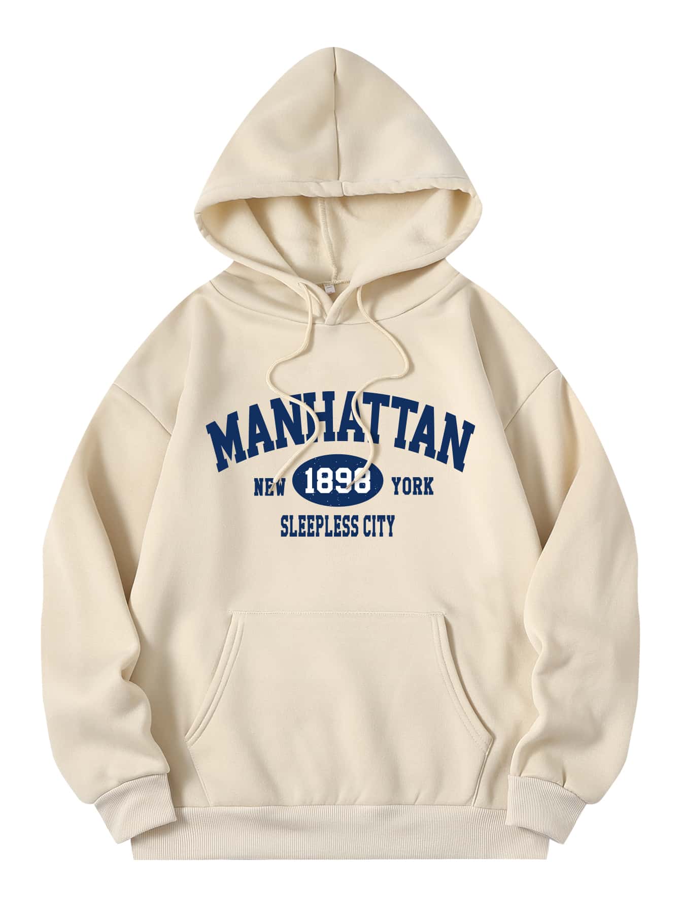 INAWLY Letter Graphic Kangaroo Pocket Drawstring Thermal Lined Hoodie - Apricot - View 1