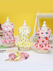 1 dây nịt thú cưng in hình dâu tây & 1 dây xích cho chó mèo ngoài trời - Hồng - Xem 1