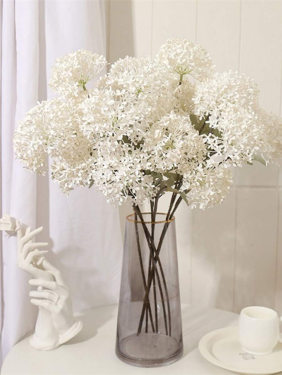 1入組人造木頭繡球球帶塑膠花卉圖案頭派對裝飾用品 - 白色 - 查看 1