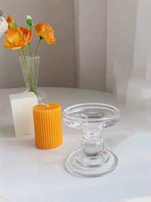 1pc Clear Candle Holder, Glass Candle Stand For Home Decor - Clear - View 3