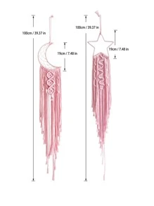 2 chiếc vòng treo tường hình ngôi sao và mặt trăng bằng ren móc thủ công, phong cách Boho, thích hợp trang trí nhà cửa, đám cưới, phòng khách, phòng ngủ, làm quà tặng ngày lễ (Không bao gồm đèn) - Hồng - Xem 9