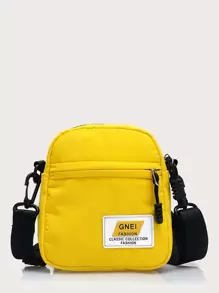 Mini Square Bag Letter Patch Decor Yellow, Handbag Schoolbag Sling Bag Sport Bag For Student College School Crossbody Bag Shoulder Bag Side Bag Square Bag For Holiday Travel Essentials Summer Gifts Old Money Christmas Scream Men Bag Winter Men Bag Outdoor Thanksgiving Purse Bag Tote Bag Bum Bag Rider Bag Gym Bag Hiking Large Capacity Multi-Functional Portable Fashionable Casual Vacation Funny Gifts Chest Hip Bag Camping Sling Bags Back To School Bag Pack Cross Body Bag Spring School Supplies - Yellow - View 1
