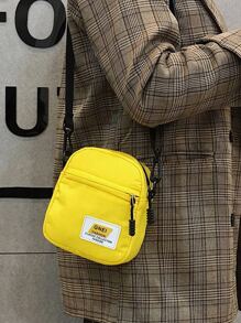 Mini Square Bag Letter Patch Decor Yellow, Handbag Schoolbag Sling Bag Sport Bag For Student College School Crossbody Bag Shoulder Bag Side Bag Square Bag For Holiday Travel Essentials Summer Gifts Old Money Christmas Scream Men Bag Winter Men Bag Outdoor Thanksgiving Purse Bag Tote Bag Bum Bag Rider Bag Gym Bag Hiking Large Capacity Multi-Functional Portable Fashionable Casual Vacation Funny Gifts Chest Hip Bag Camping Sling Bags Back To School Bag Pack Cross Body Bag Spring School Supplies - Yellow - View 5